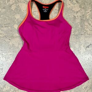 Spanx Tennis Tank Top Size Small Fuchsia with Orange Piping